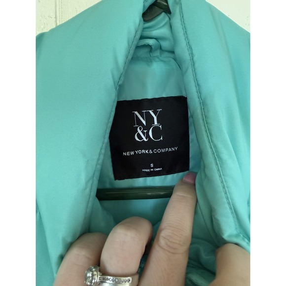 New York & Company Womens Aqua Blue Quilted Puffer Vest Full Zip Small - Picture 2 of 3
